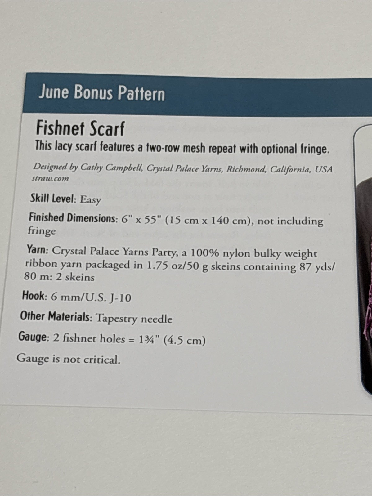 Fishnet Scarf Crochet Pattern Card Page