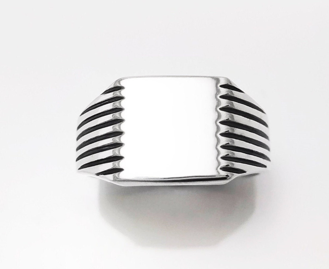 Men’s Stainless Steel Geometric Signet Ring | Modern Minimalist Band | Punk Bike