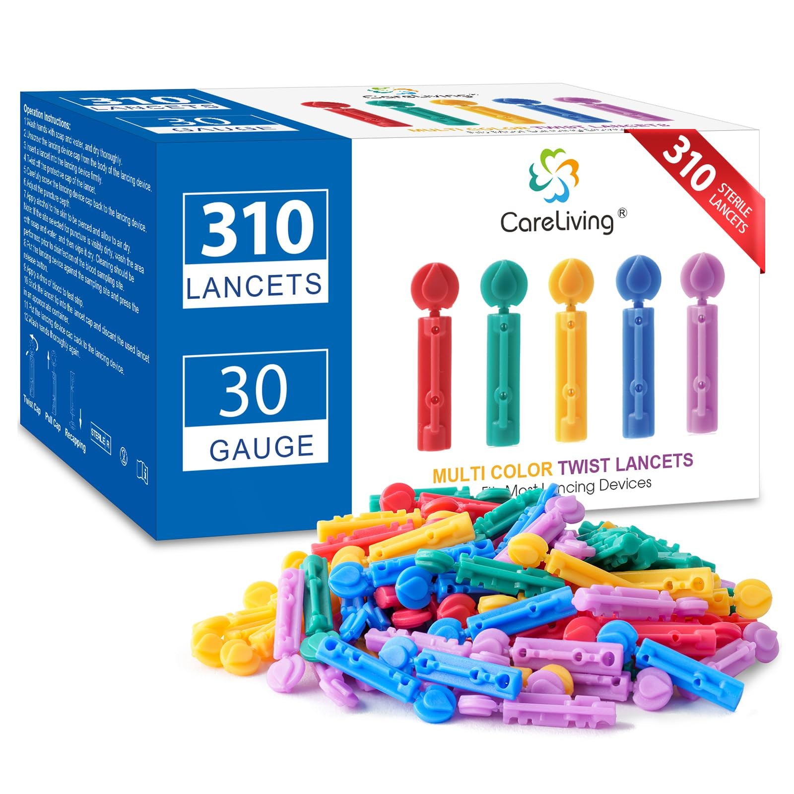 Lancets for Diabetes Testing - 30 Gauge Diabetic Lancets for Blood Testing an...