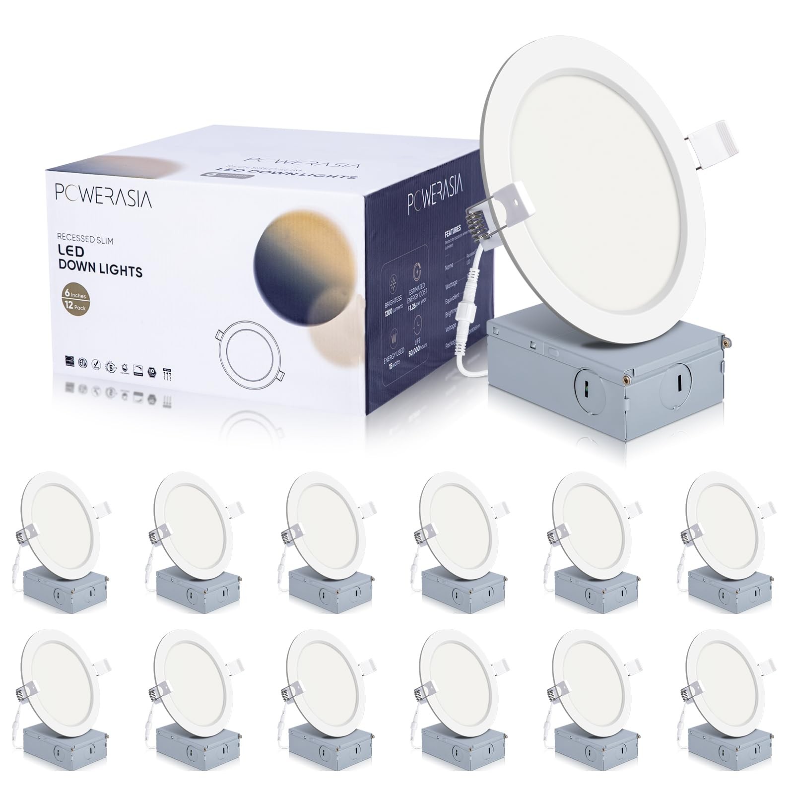 12-Pack 6" Ultra-Thin LED Recessed Ceiling Light w/Junction Box Dimmable 6000K