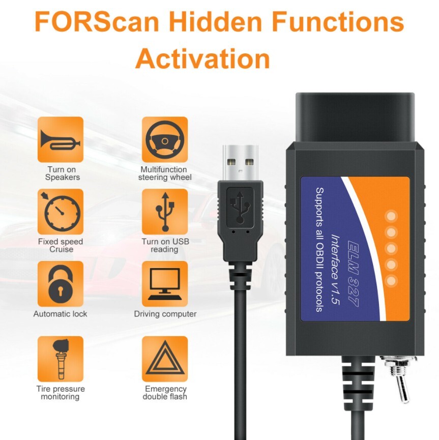 OBD2 Scanner ELM327 Software USB Diagnostic Tool Cable Adapter for Ford FORscan