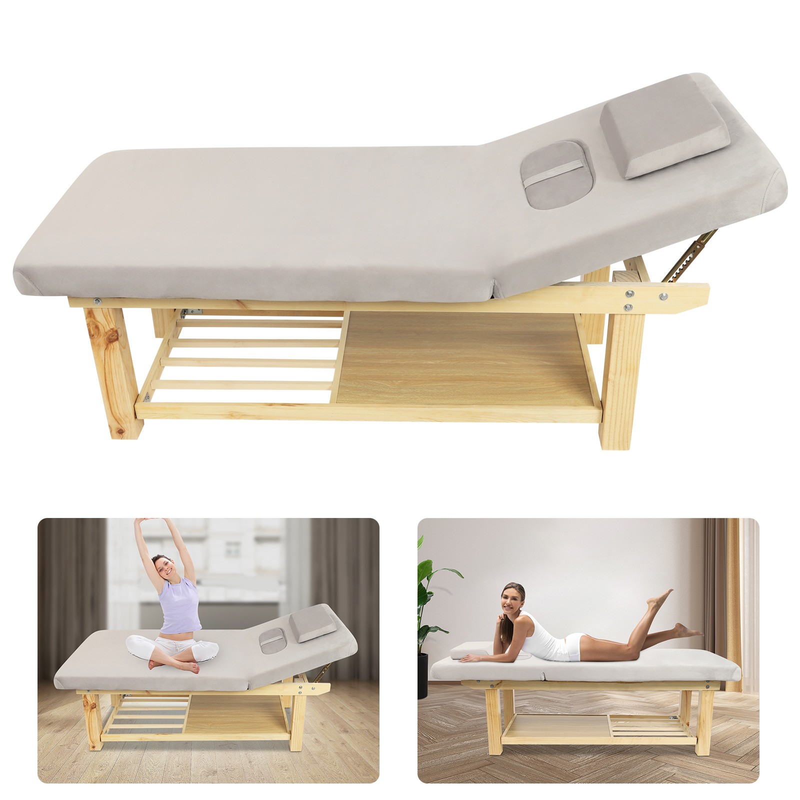 Massage Bed Physical Treatment Bed Rectangular Spa Facial Massage Table w/Pillow
