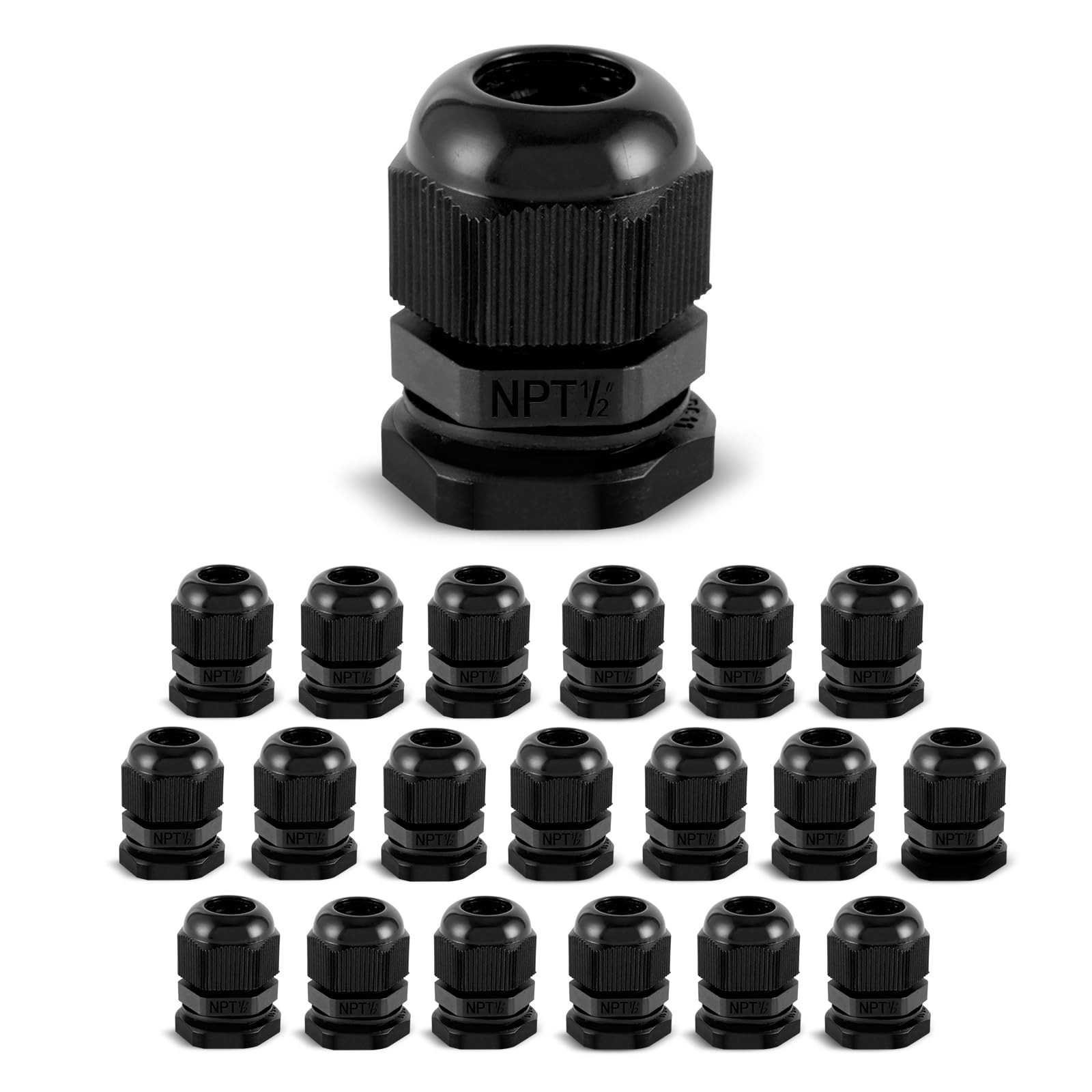 "20PCS 1/2"" NPT Waterproof Cable Gland 6-12mm Nylon Cord Grip Connector"