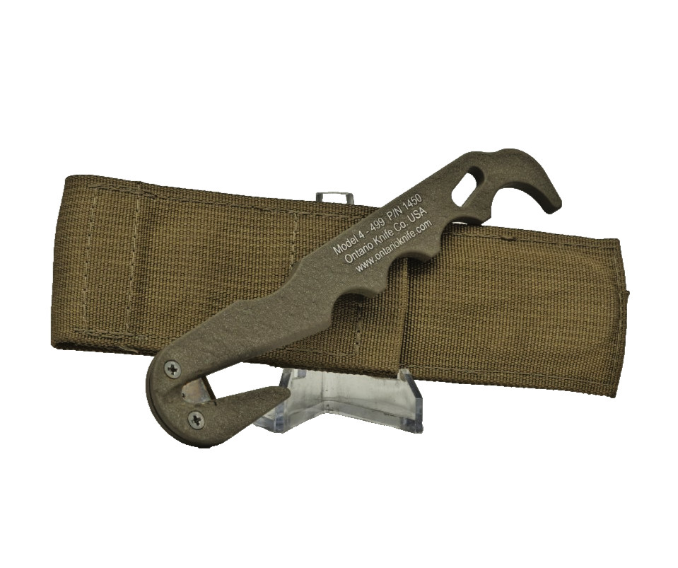 Ontario Knife Company Model 4-499 TAN P/N 1450 Strap Cutter Rescue Hook Used