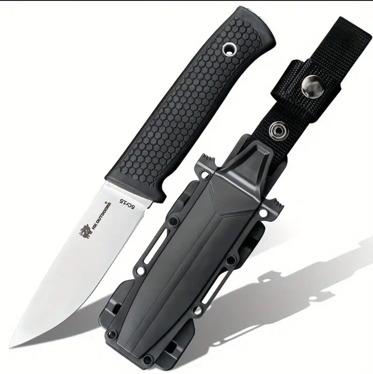 HX Outdoors Fixed Blade Knife Rubber Handle Drop Point w/ Sheath