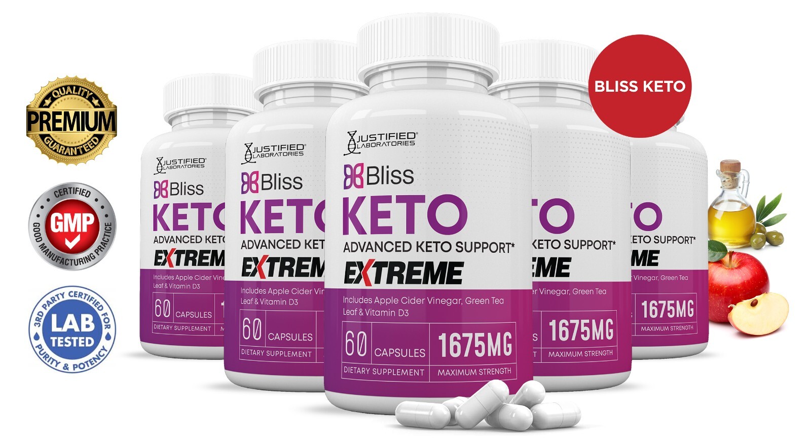 Bliss Keto ACV Extreme Pills 1675 MG Stronger Than Gummies Keto Support 5 Pack