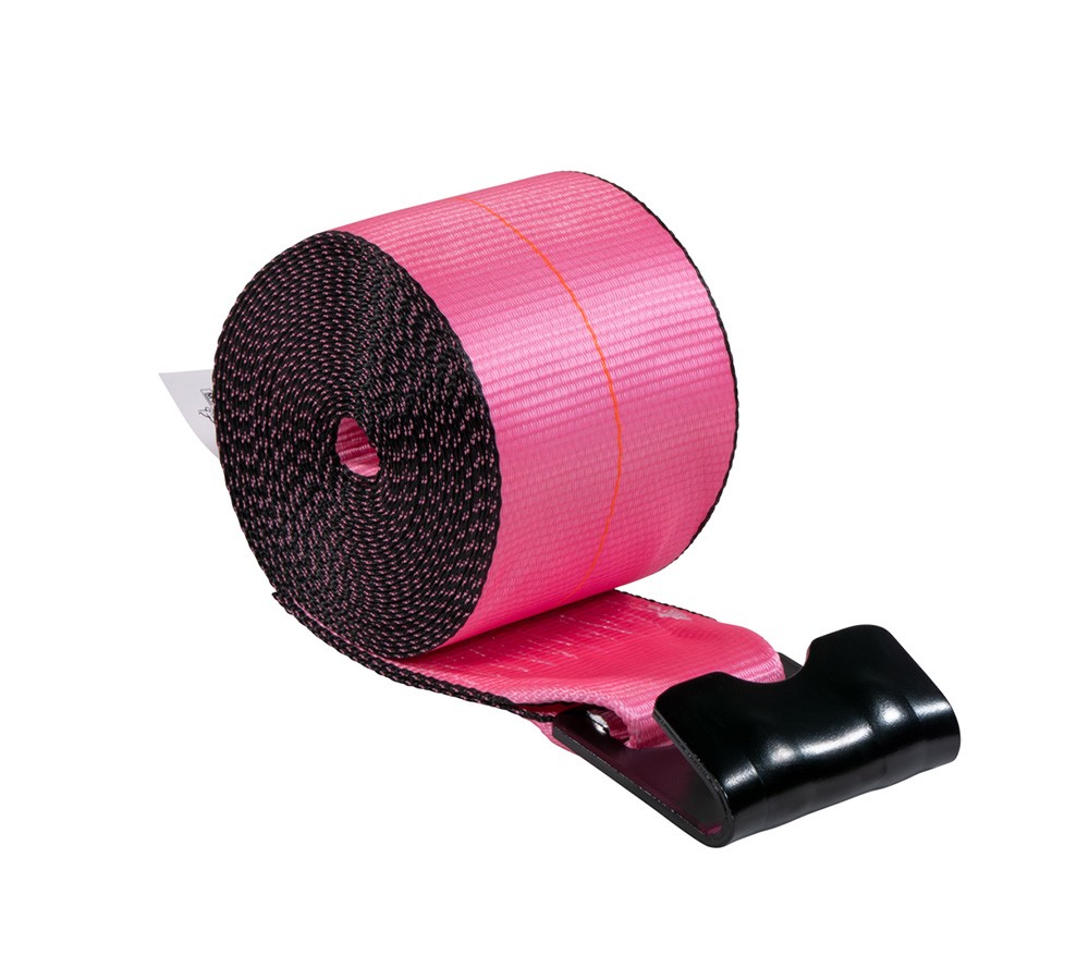 4"x30' Pink Winch Straps with Flat Hooks 5400 lbs WLL Heavy Duty Tie Down Straps