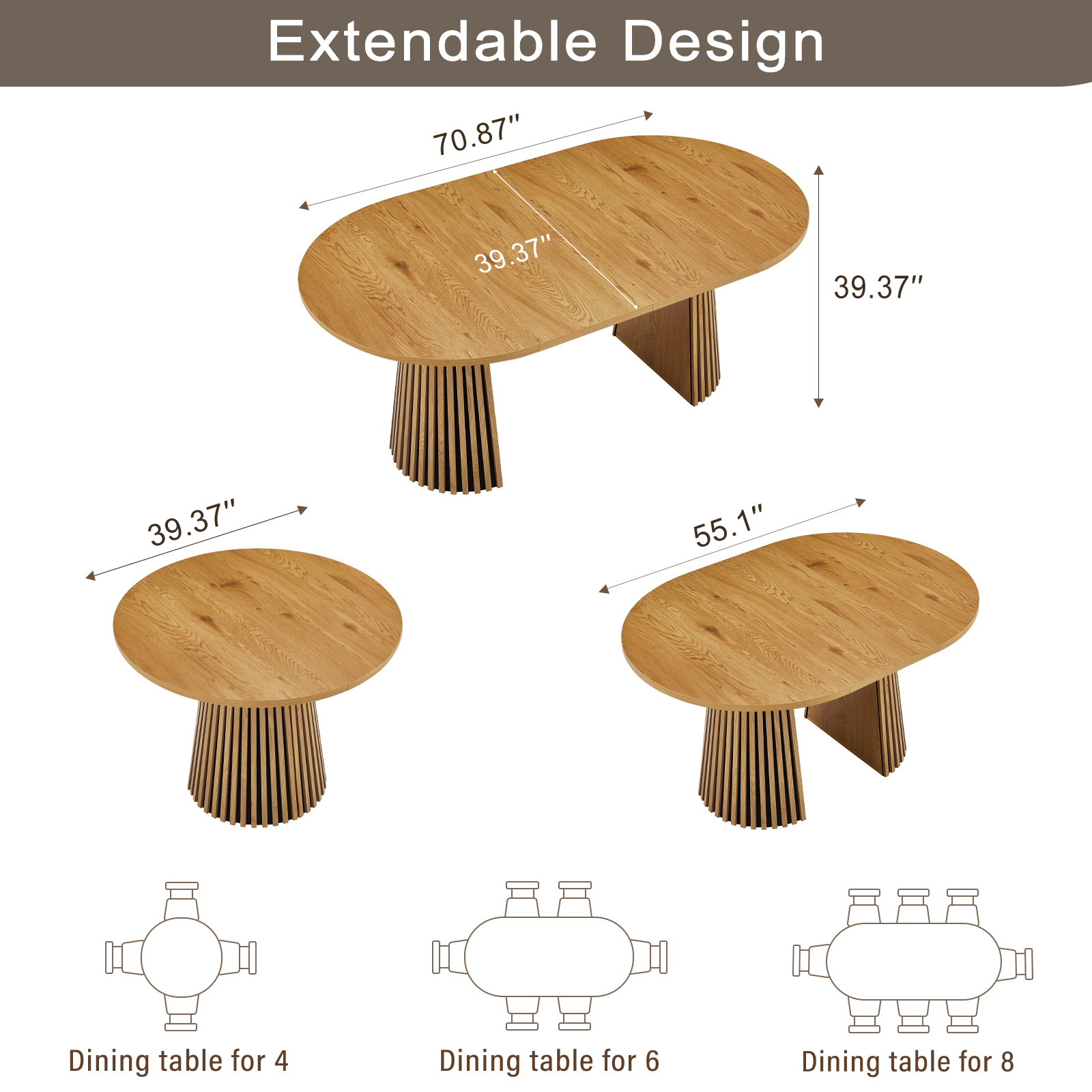 Farmhouse Dining Table Set with 2 Rattan Chairs, Extendable, Dark Brown