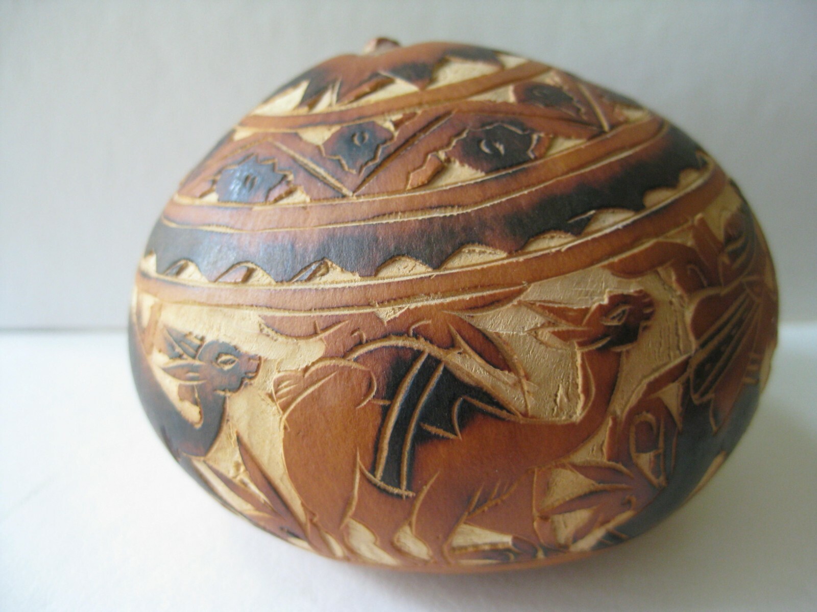 Peruvian Traditional Hand Carved Folk Art Gourd Mate Storyteller Llamas & Keeper