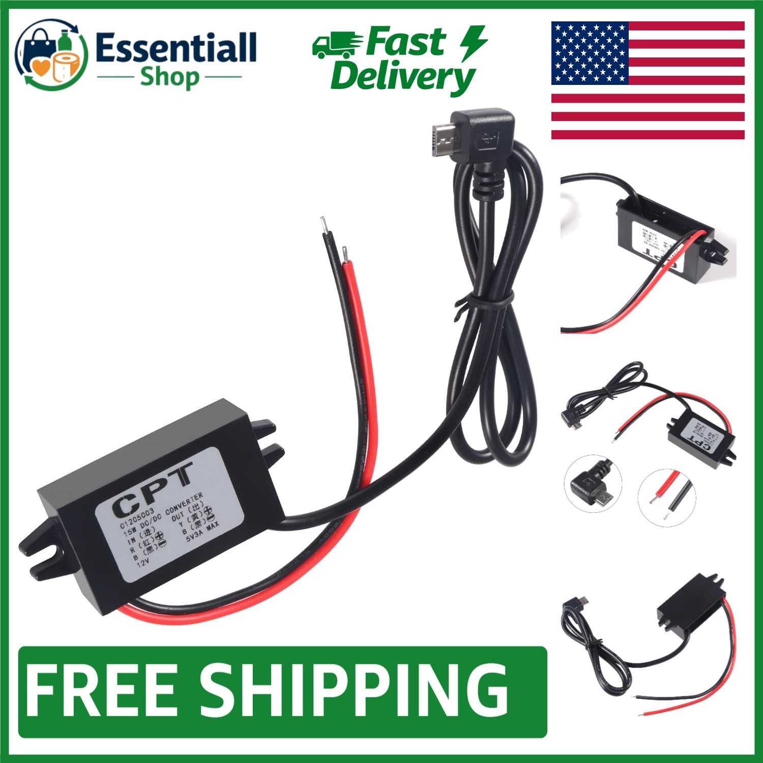 Waterproof 12V to 5V 3A Micro USB Converter - Ideal for Car and Smartphones