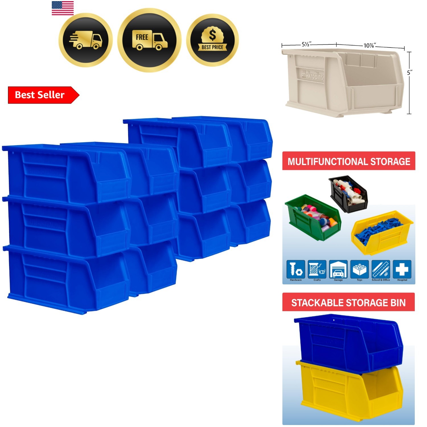 30230 AkroBins Plastic Storage Bins, Space-Saving Stackable Bins for Garage, ...