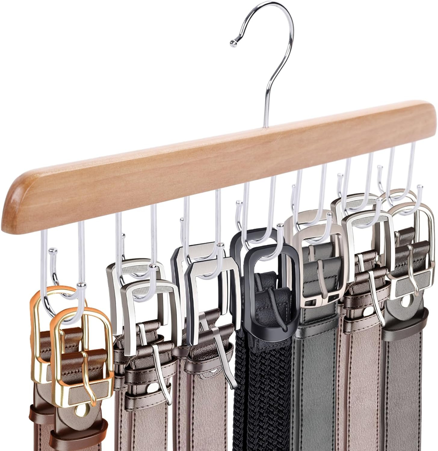 JOHOUSE Belt Organizer for Closet Max 42 Belts, Wooden Sports Bra Hanger Tie Rac
