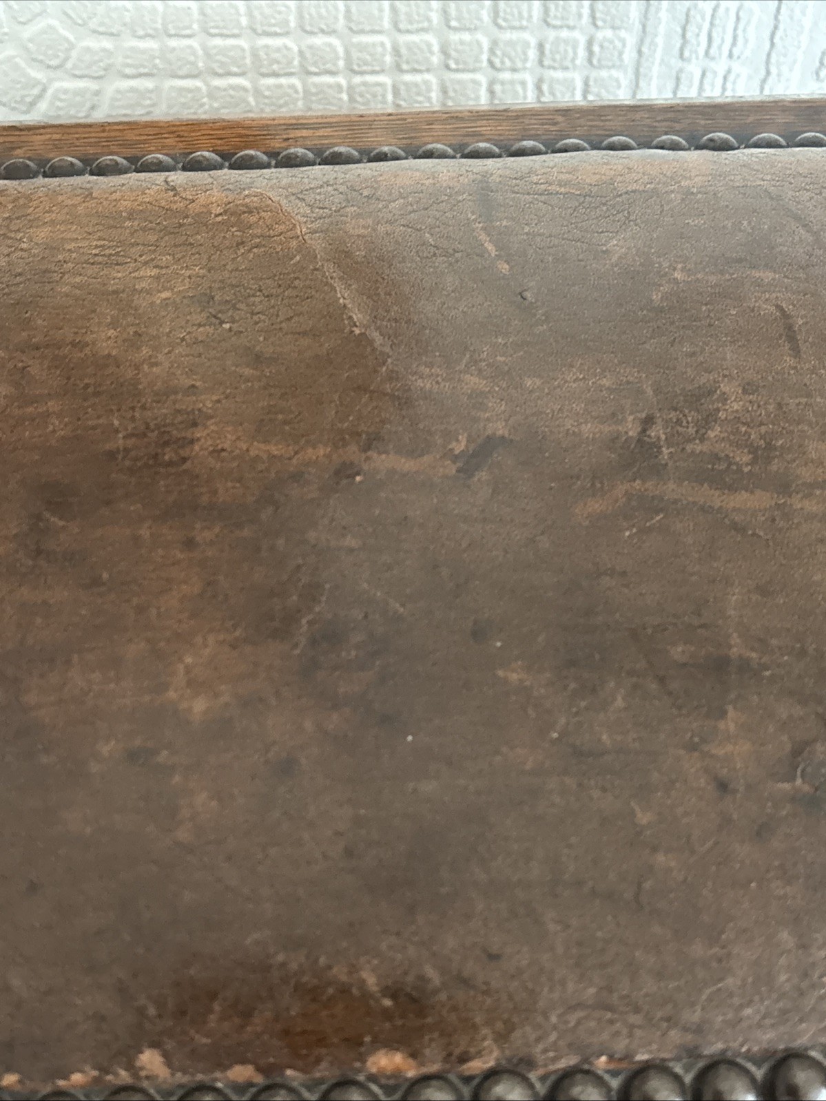 Lovely Antique Oak Storage Footstool With Leather Top