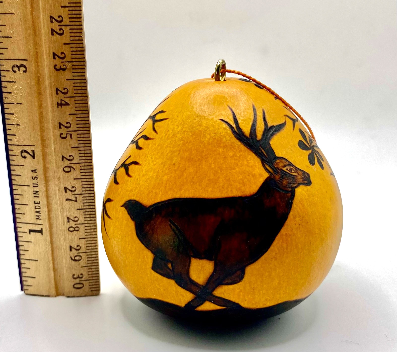 Peruvian Style Folk Art Handcrafted Gourd Deer Ornament
