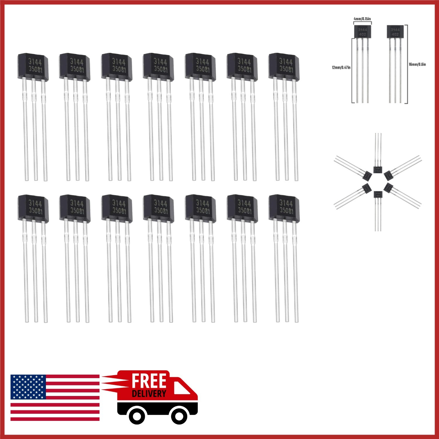 20Pcs A3144 Hall Effect Sensor Magnetic Detector for Position Detection
