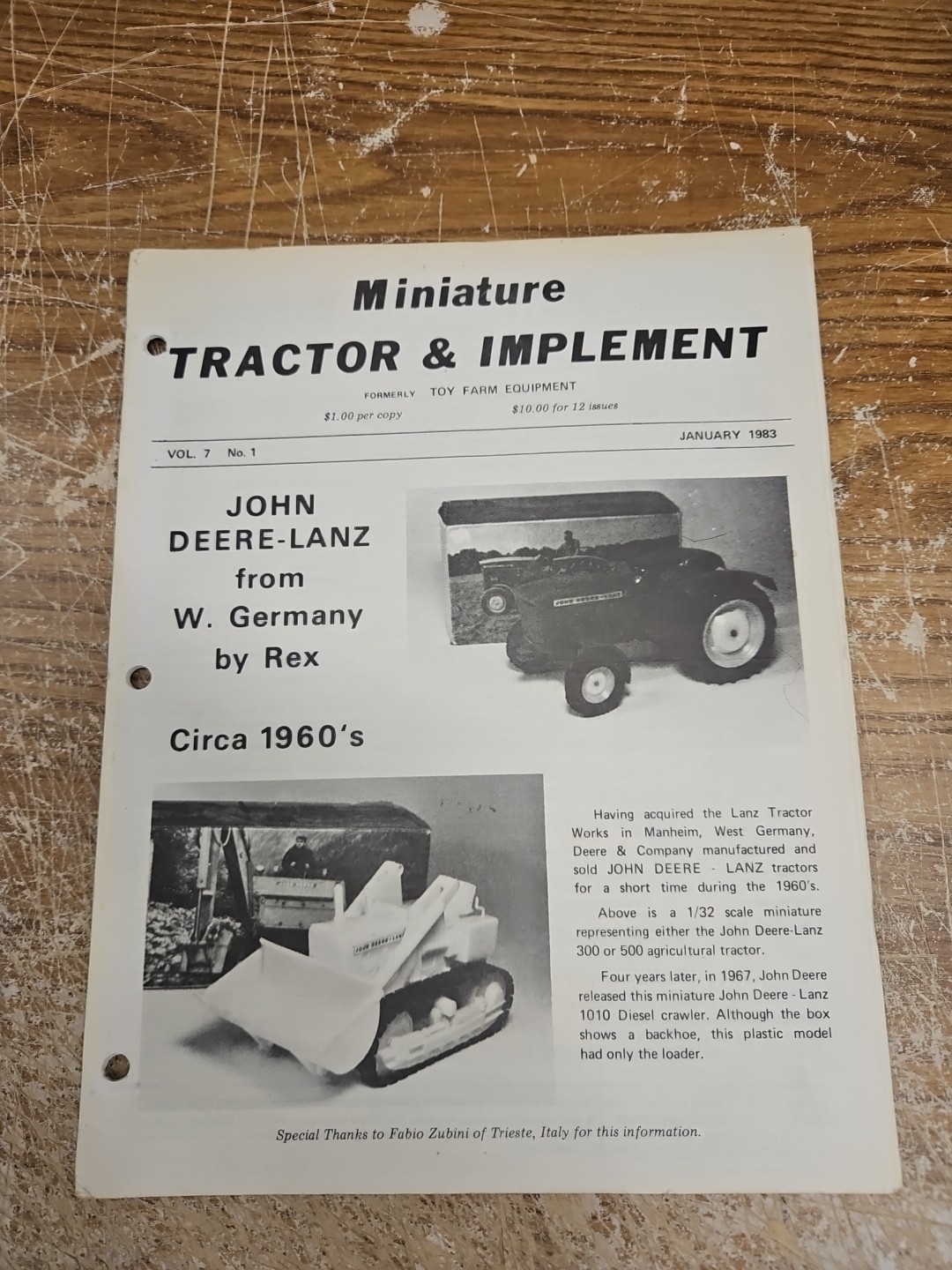 Miniature Tractor & Implement Magazine Jan 1983 John-Deere-Lanze W. Germany