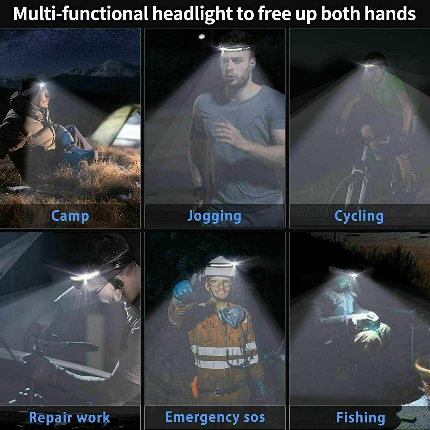2X Waterproof COB Headlamp Night Buddy LED Sensor 230° Head Torch Headlight Lamp