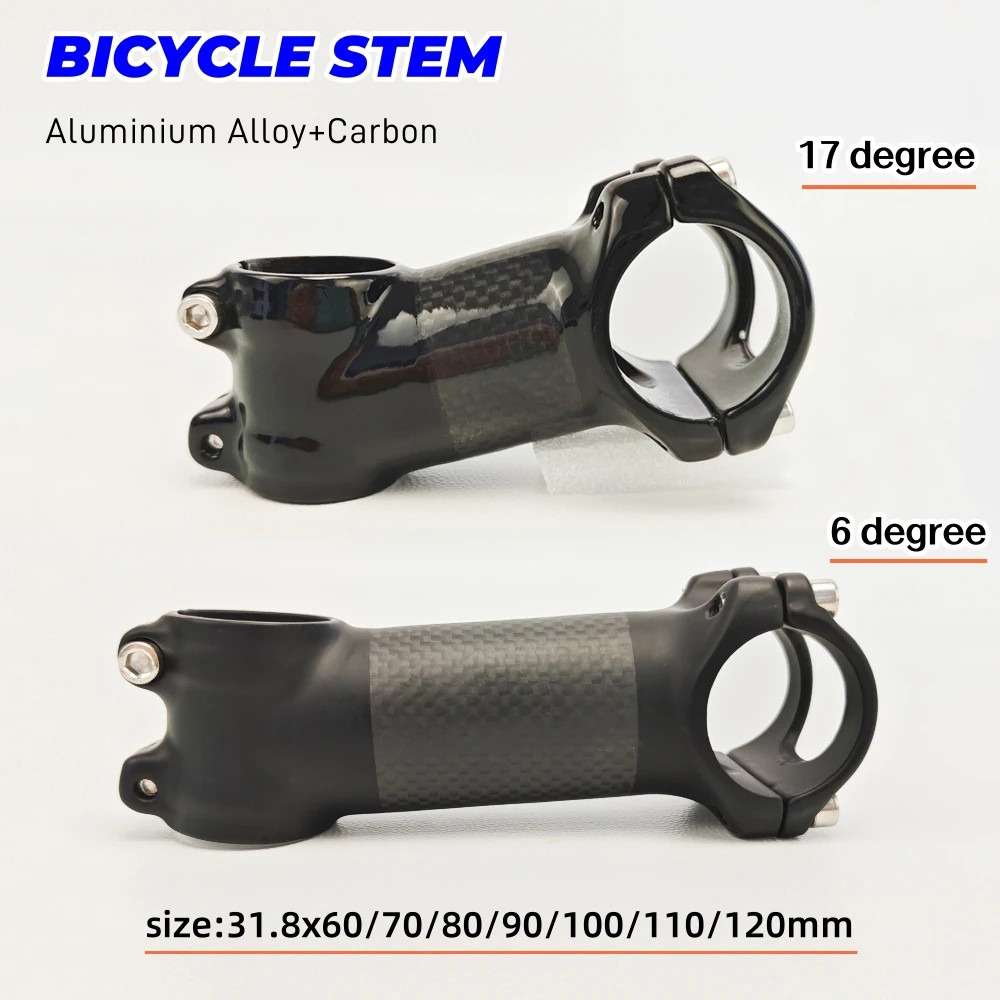 Carbon Fiber Road Mountain Bike Stem 6 17 Degree Angle 31.8 Clamp 60-120mm