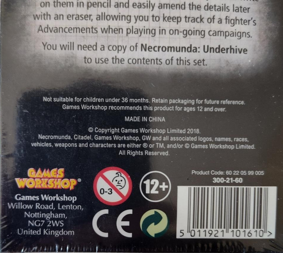Necromunda Blank Fighter Cards - Games Workshop (2018) - Sealed