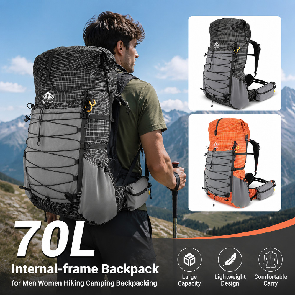 70L Lightweight Internal Frame Hiking Backpack with Rain Cover Unisex