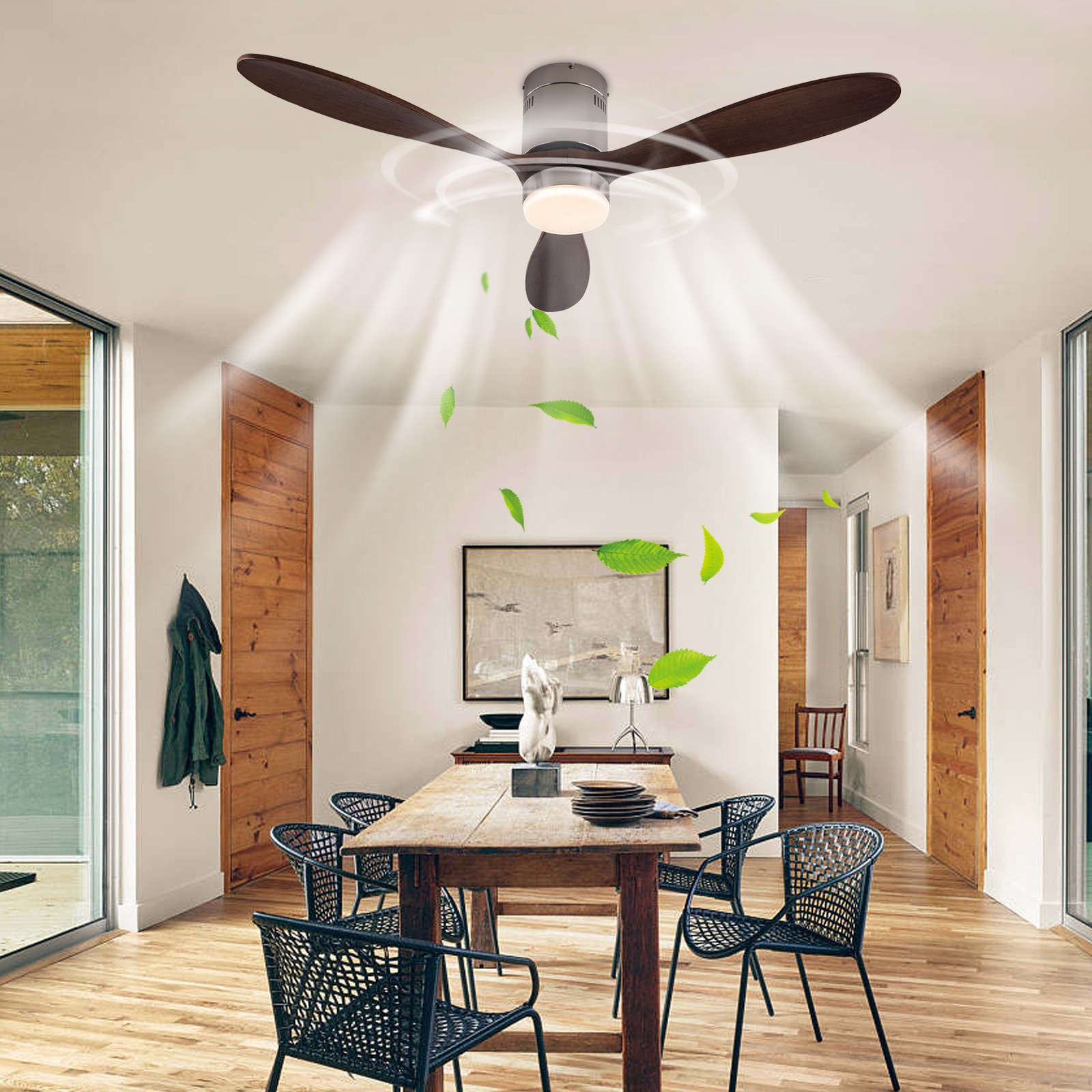 Ceiling Fan with Dimmable Light 6-speed Adjustable Ceiling Fan 52 Inch Smart