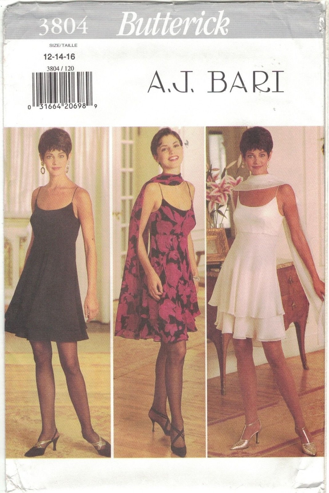 Butterick 3804 Y2K Camisole Slip Cocktail Dress AJ Bari Pattern Sz 12-16 Uncut
