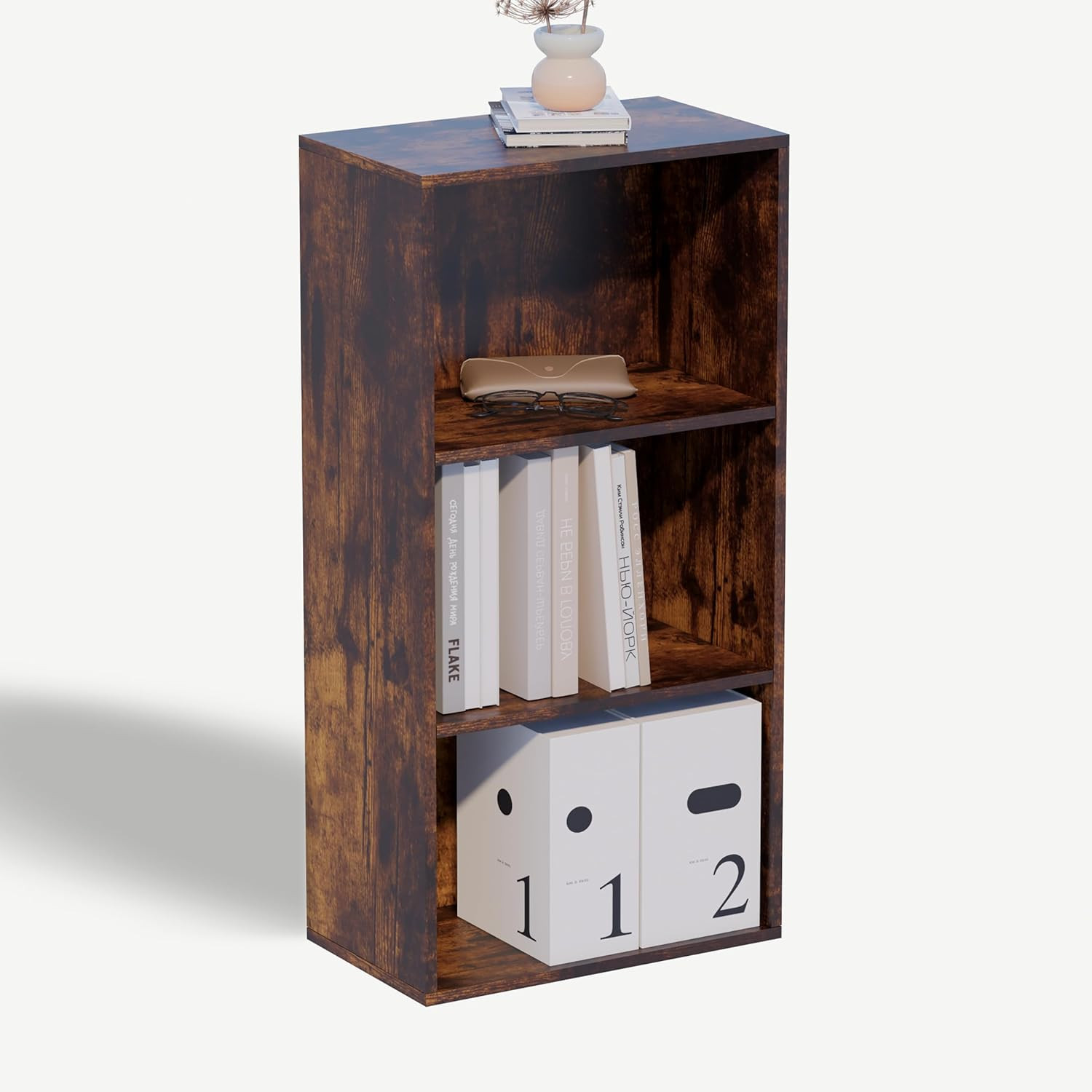 Cube Storage Organizer,Wooden Low Bookcase with Closed Back Panel,Freestanding S