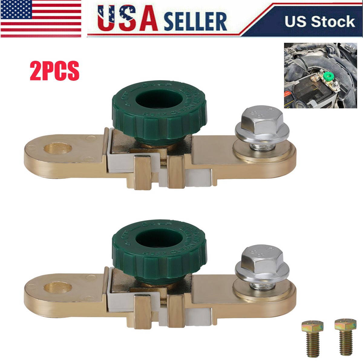 2x Battery Terminal Quick Disconnect Switch Side Post Battery Shut/Cut Off Brass