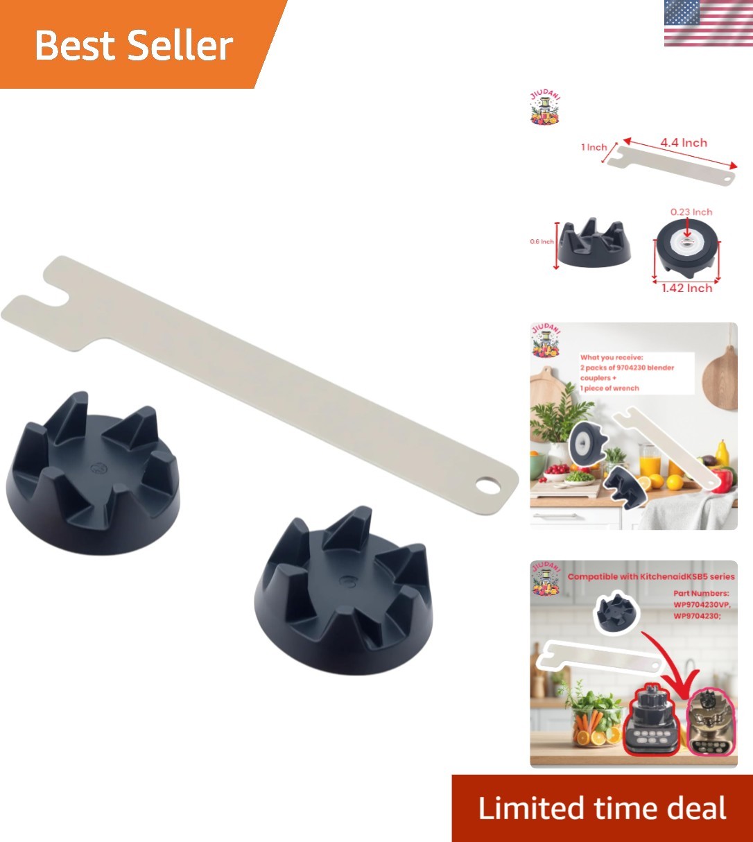Efficient Replacement Blender Coupling Kit - 2 Drive Couplings & Tool Included