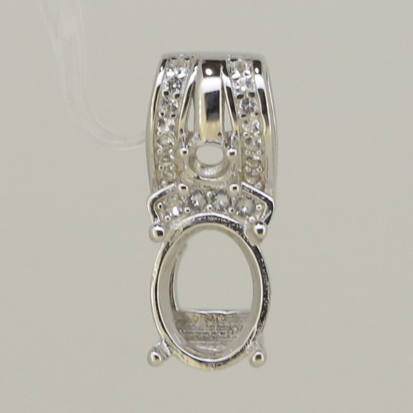 Sterling Silver Semi Mount Pendant Setting Oval OV 9x7mm Round RD 3x3mm