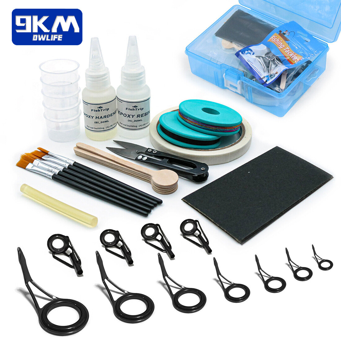Fishing Rod Building Repair Kit Guides and Tip Freshwater Saltwater Exclude Glue