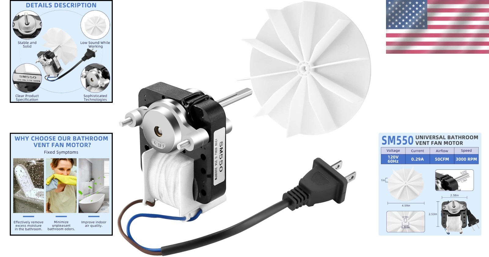 High-Quality SM550 Bathroom Fan Motor Kit - Quiet & Reversible Operation