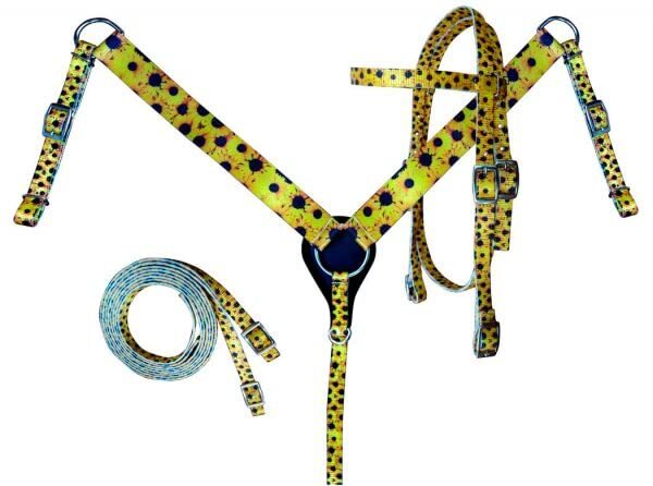 Showman Sunflower Print Nylon Headstall & Breast Collar Set