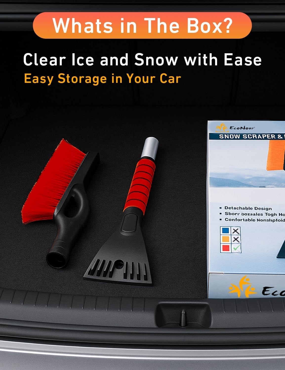 Effortless 27-Inch Snow Brush & Ice Scraper Set - Red, Scratch-Free, and Durable