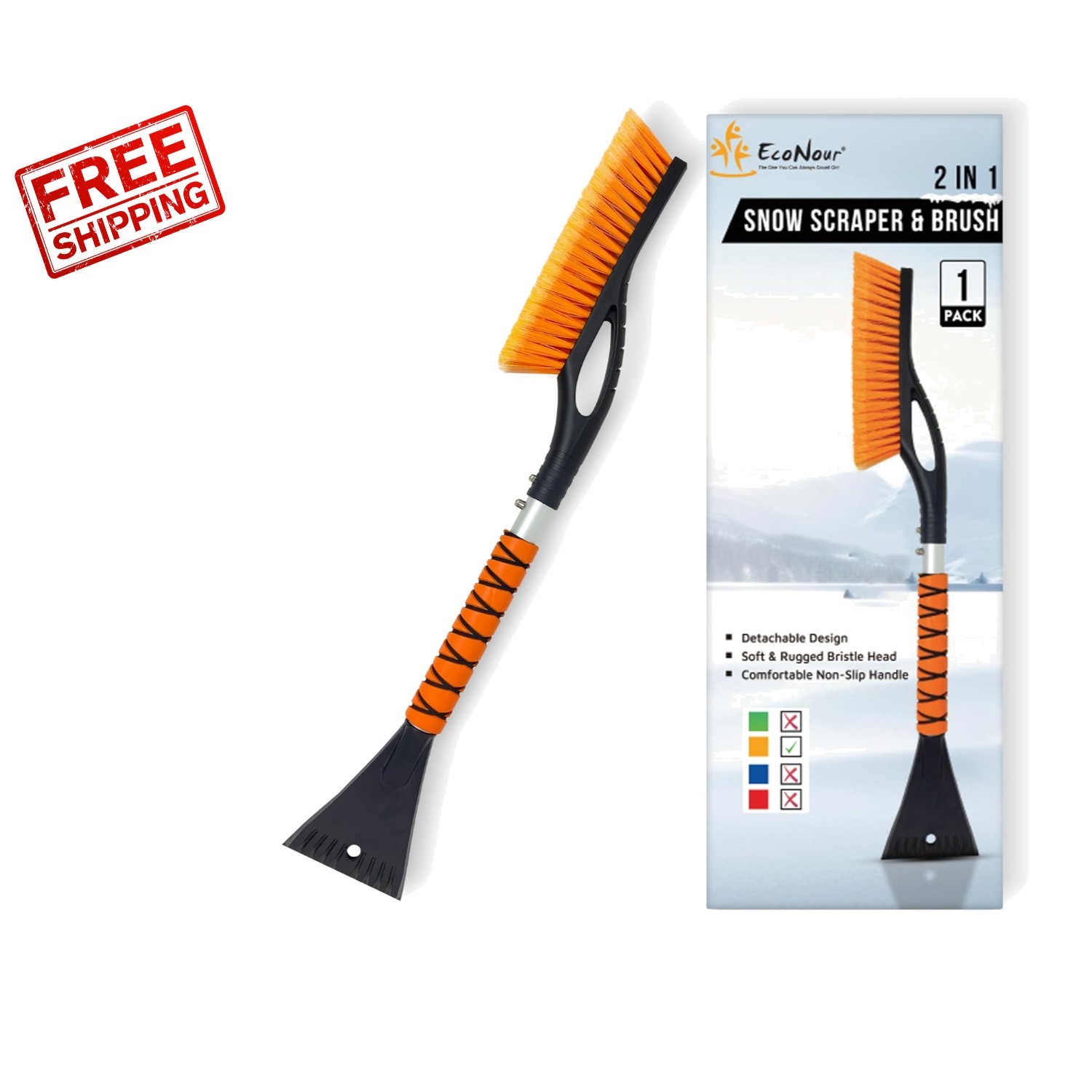 27-Inch Aluminum Ice Scraper & Snow Brush with Ergonomic Grip - Winter Essential