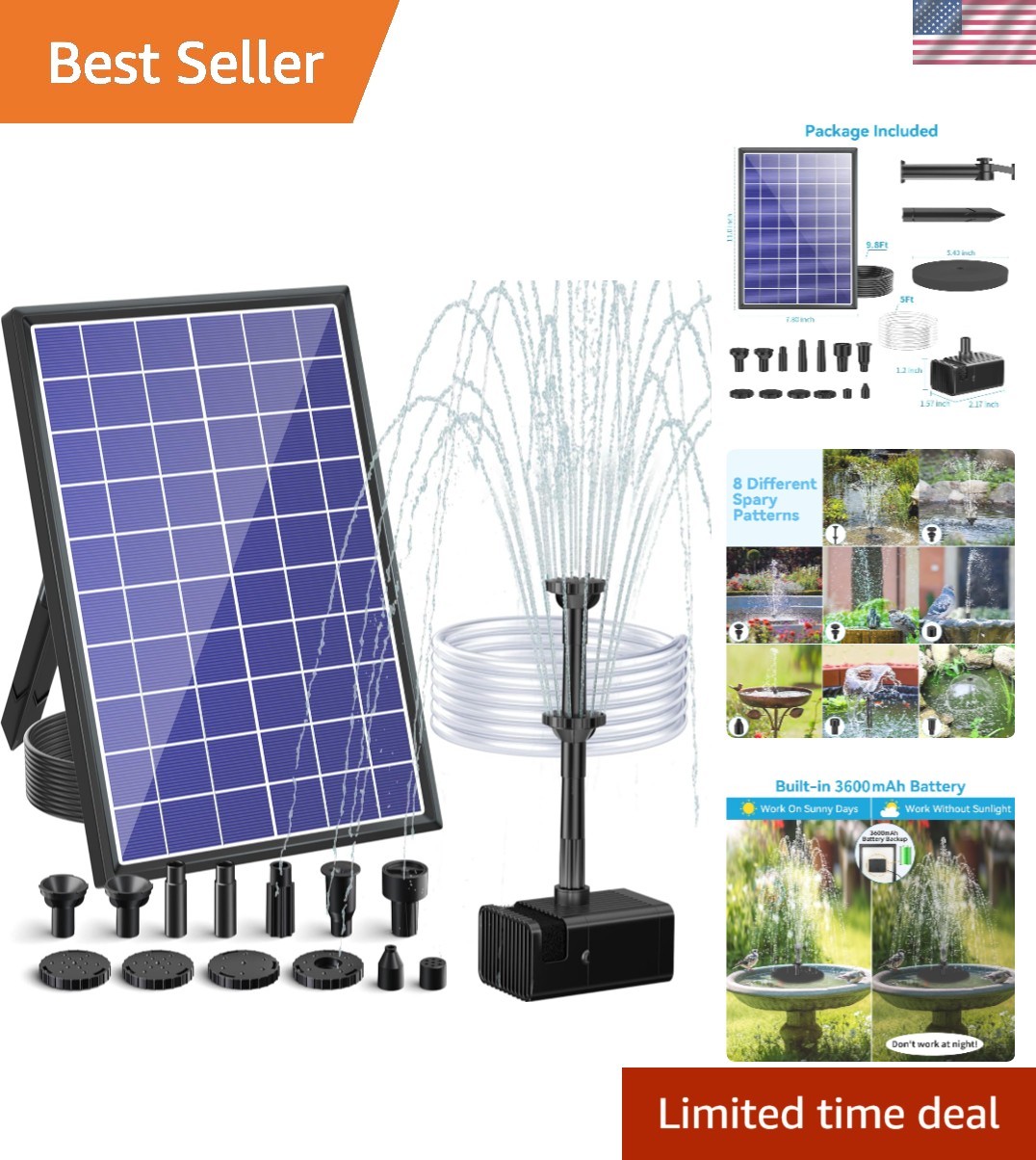 Solar Water Feature Pump with 9.8ft Cord - Perfect for Gardens and Ponds