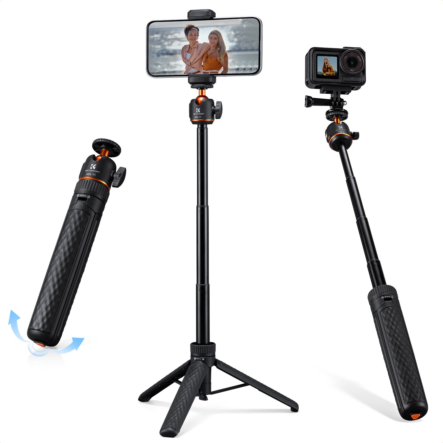 K&F CONCEPT Quick Release Mini Desktop Tripod, 360° Ball Head for Action Camera