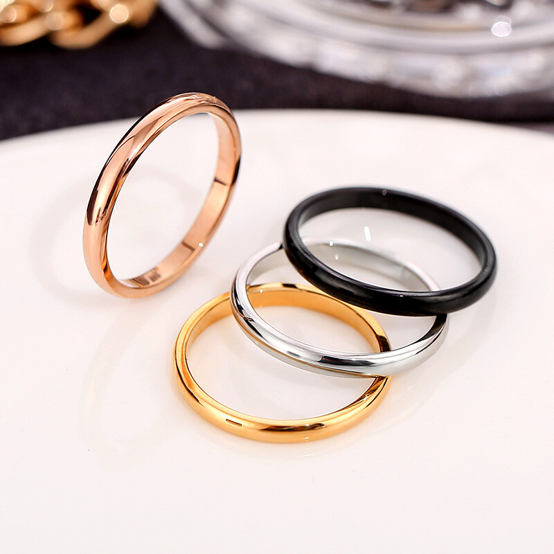 Stainless Steel Finger Ring Women Ring 2mm Couple Ring Circle Plain