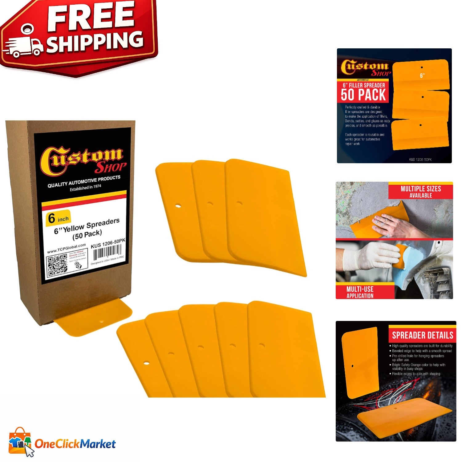 50-Pack 6-Inch Plastic Body Filler Spreaders for Automotive & Craft Use