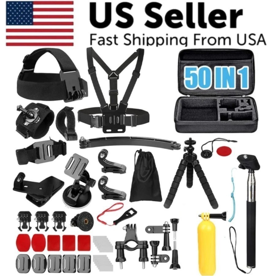 50 Pcs For Gopro Hero 10 11 12 8 7 6 5  Accessory Kit Bundle Chest Head Mount ^^