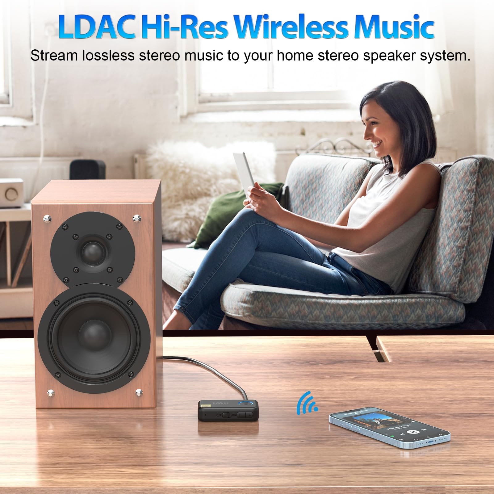 1Mii LDAC Bluetooth Aux Adapter for Car, Wireless Bluetooth 5.3 Receiver with...