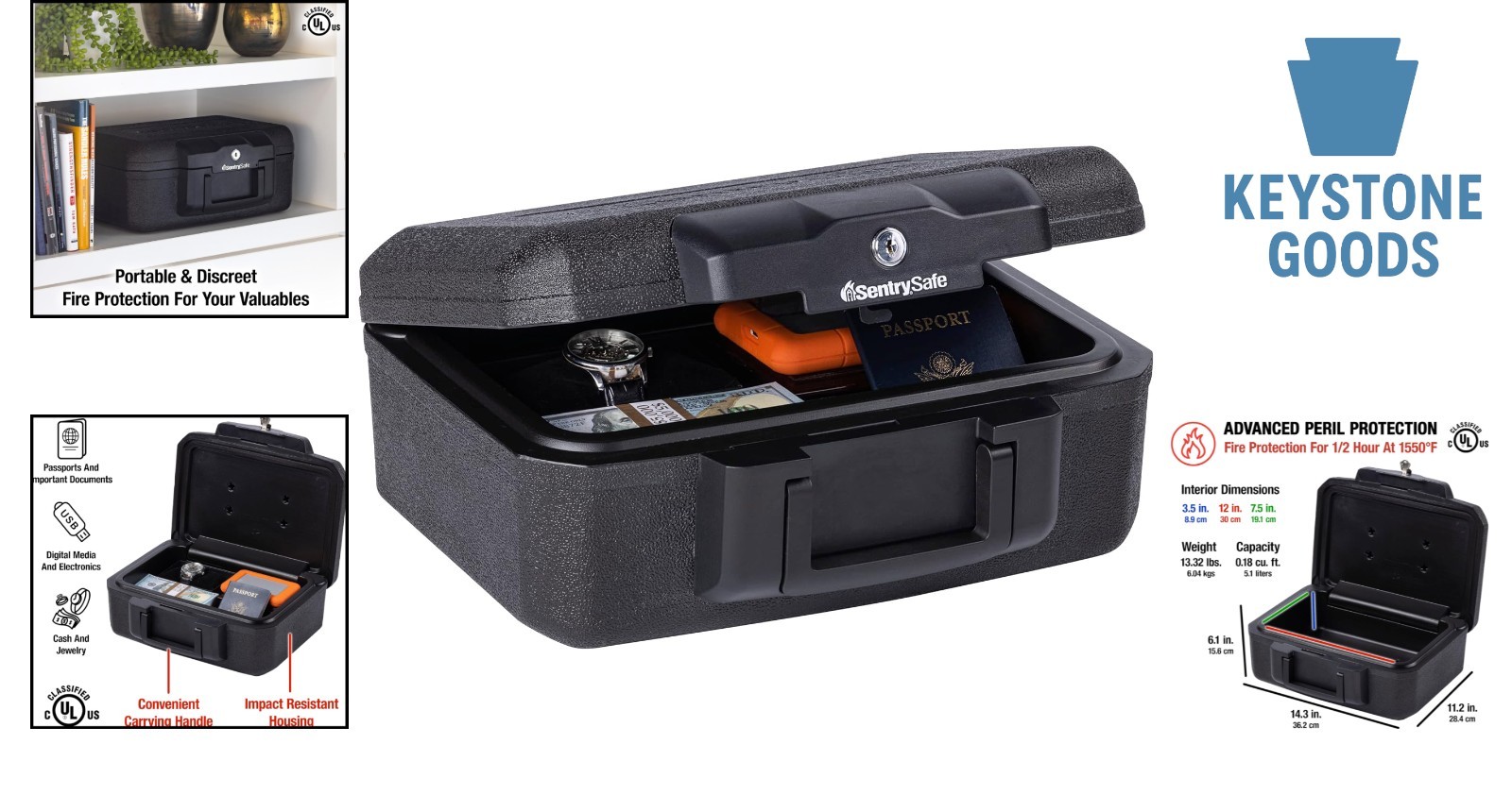 Fireproof Lock Box with Key, Portable Safe for Documents & Valuables