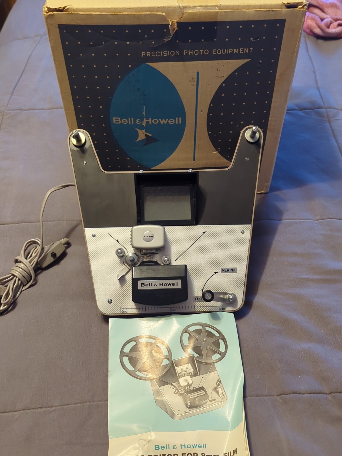 Vintage Bell & Howell 8MM movie projector MDL Black With Original Box