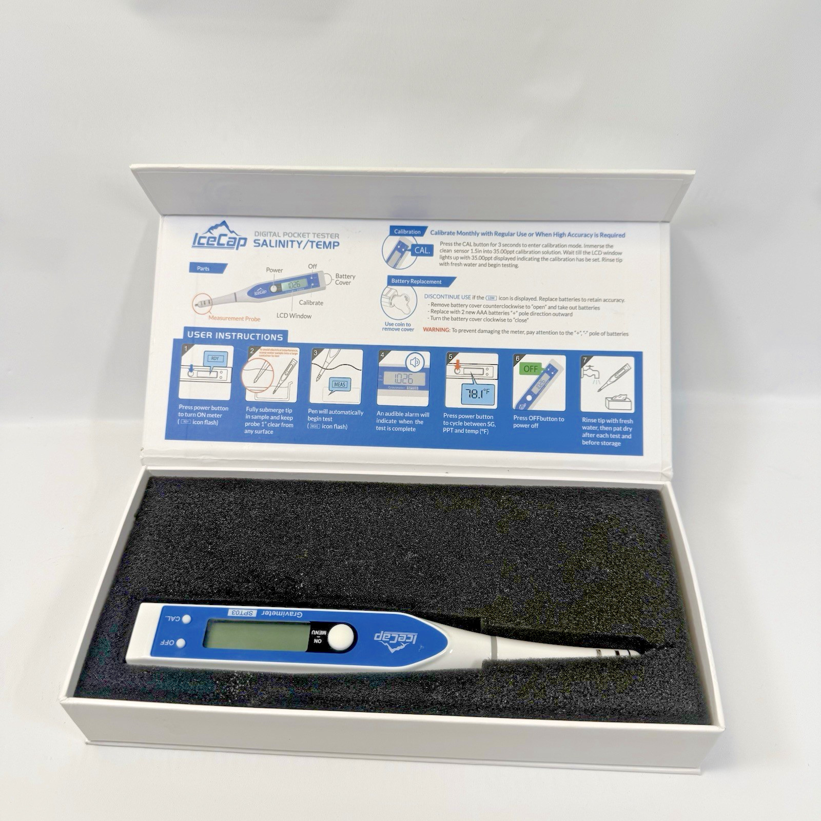 Ice Cap Salinity  Temp Pocket Tester Gravimeter SPT03 Original Box