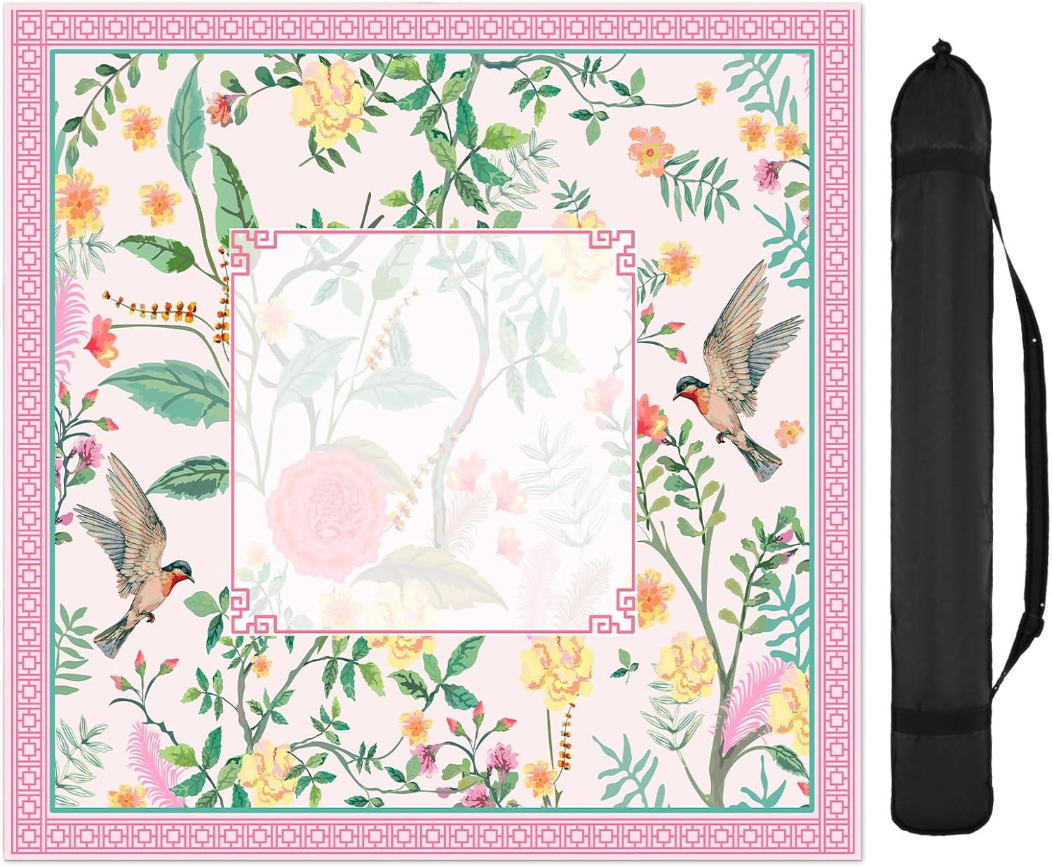 FYSUIMUC Pink Bird Floral Mahjong Mat W/ Carrying Bag 31.5" x 31.5" Table New