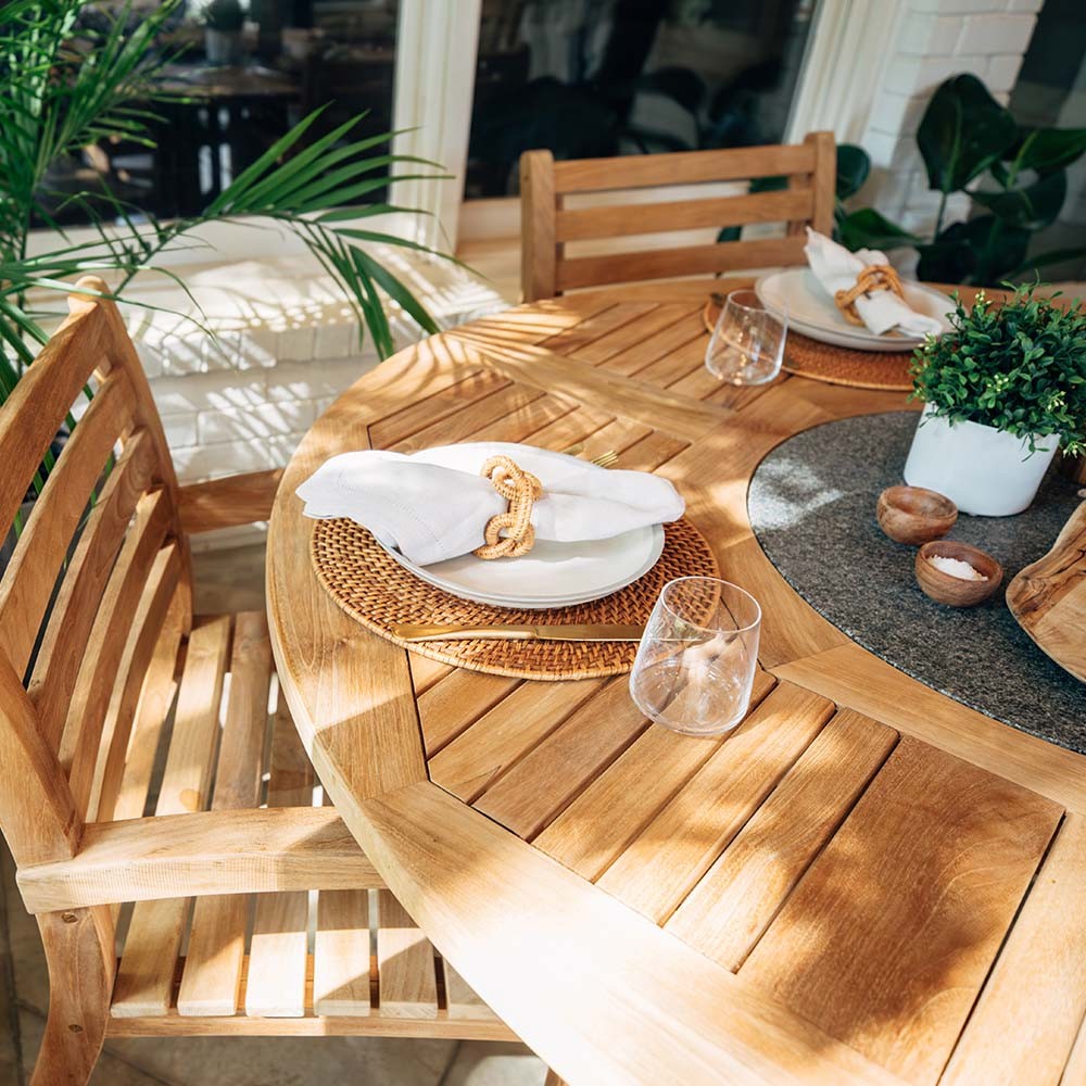 Ash & Ember Grade A Teak 59" Round Dining Table with Granite Lazy Susan