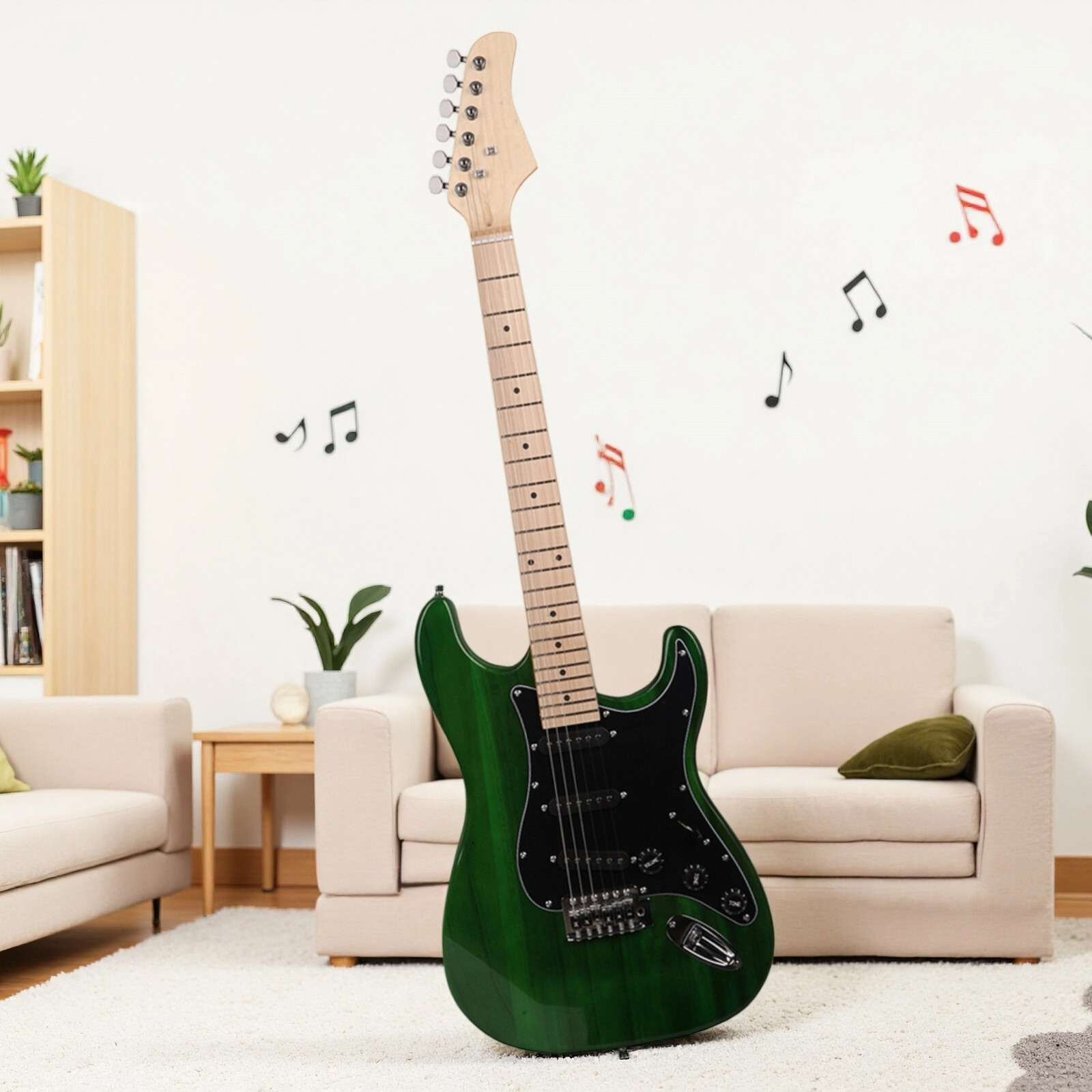 39" Beginner S-Style Electric Guitar Set-Amp Full Size SSS Pickups Tremolo Green