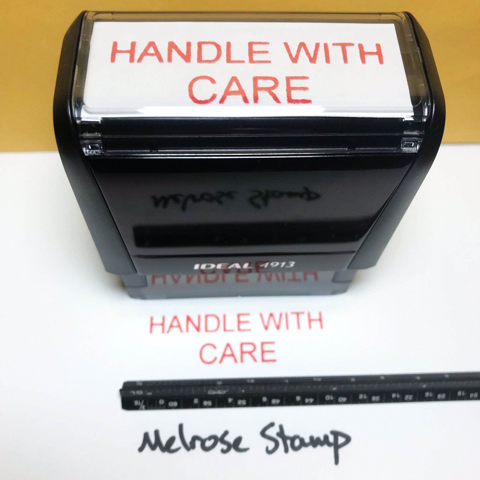 Handle With Care Rubber Stamp Red Ink Self Inking Ideal 4913