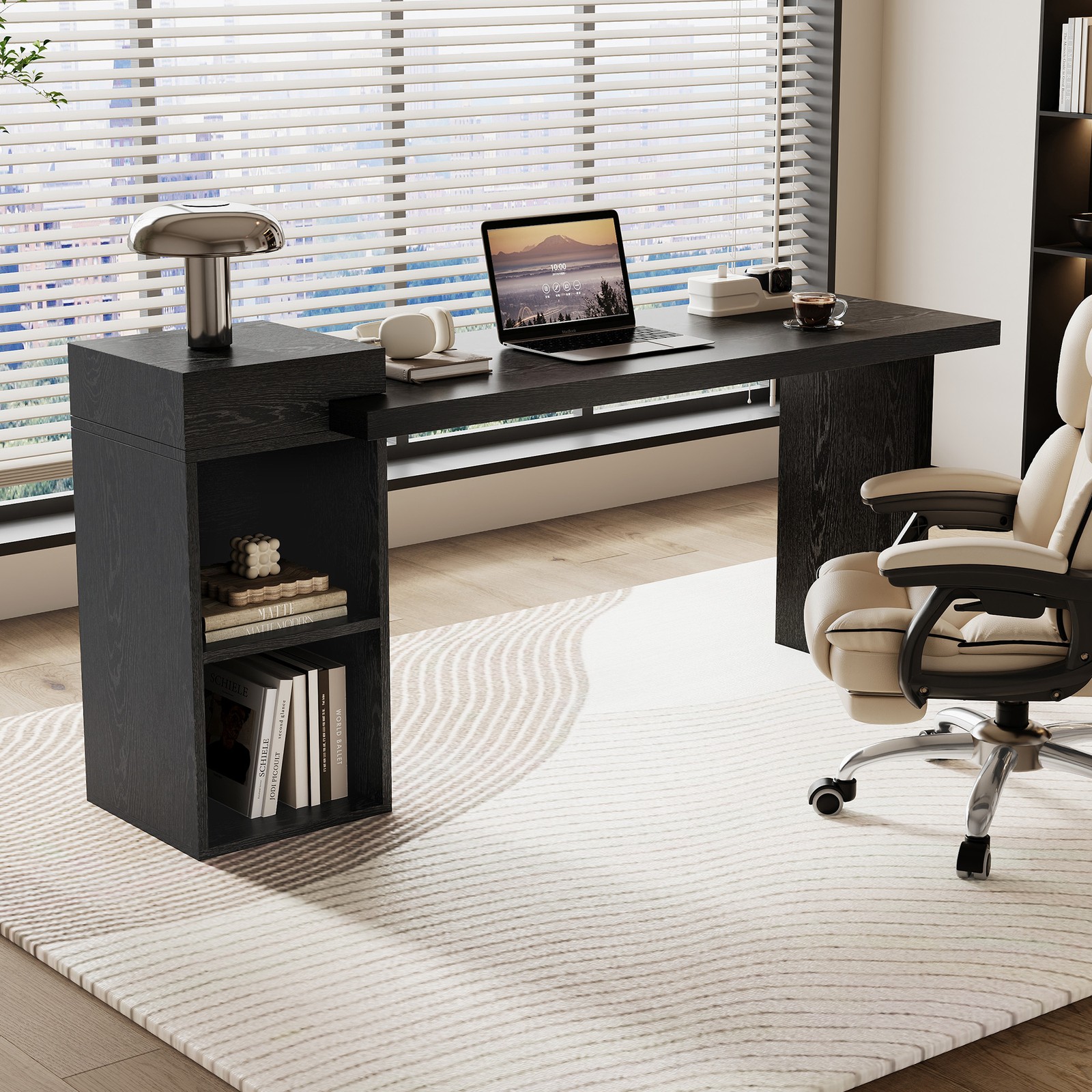 Modern Black Wood Grain Sofa Side Table - MDF Multipurpose Entryway Console Tab