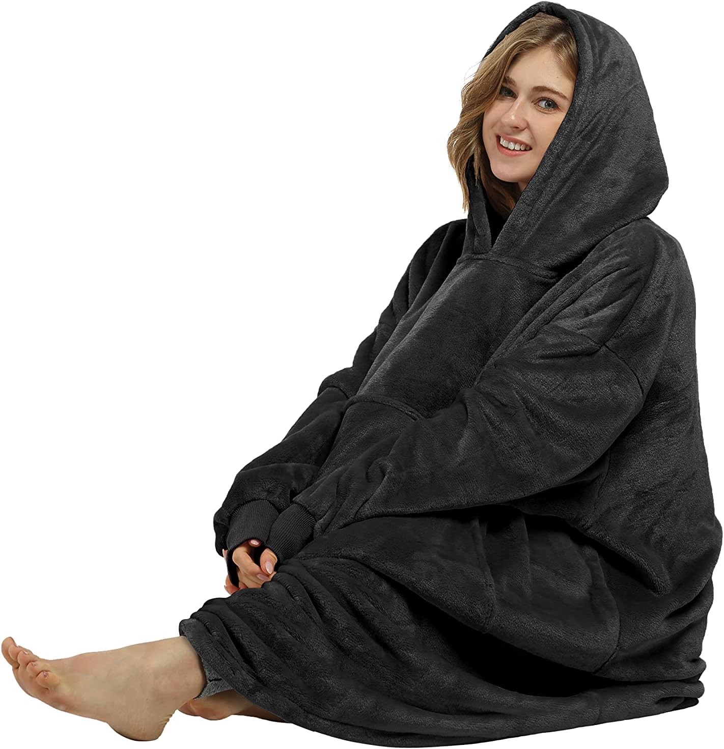 Catalonia Oversized Blanket Hoodie Adult-Extra Long, Black-ankle Length